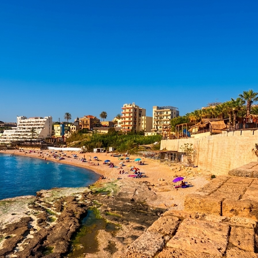 The Byblos coastline on a clear day